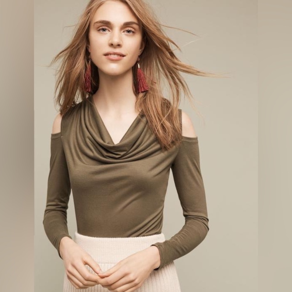 Anthropologie Olive Open-Shoulder Top